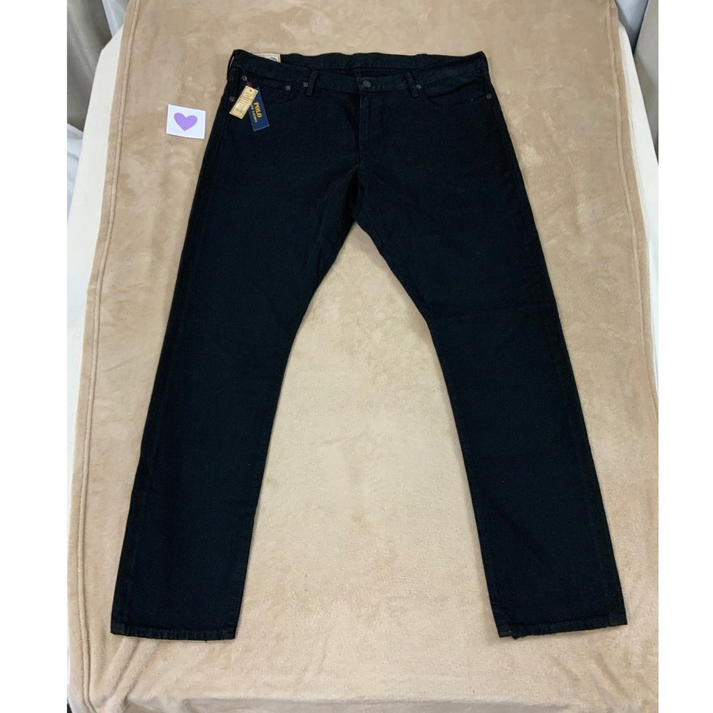 Polo Ralph Lauren Sullivan Slim Jeans Mens 38x32 Hudson Black Frayed Hem New